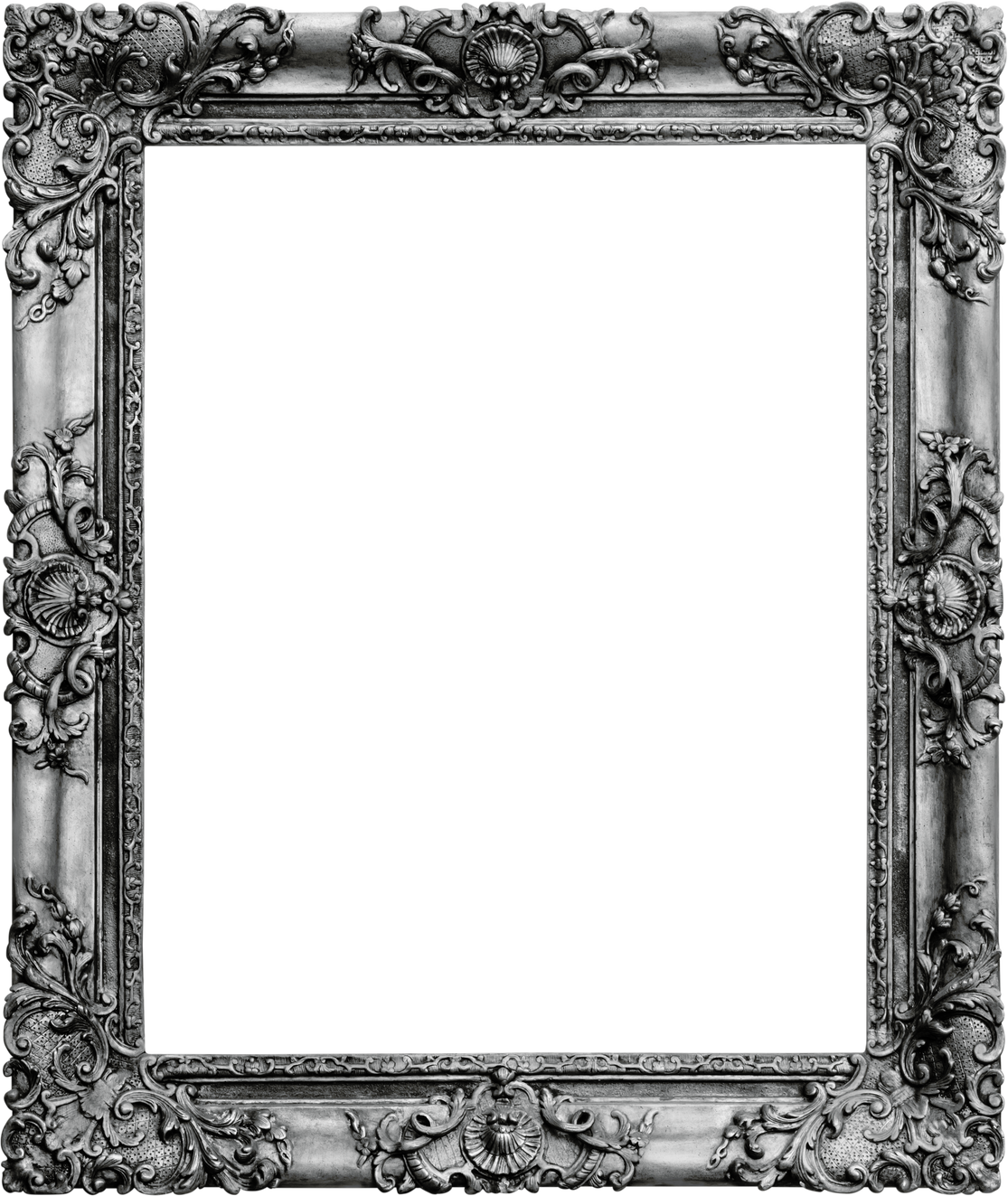 Wooden Vintage Rectangular  Silver-Plated, Silver Antique Empty Picture Frame