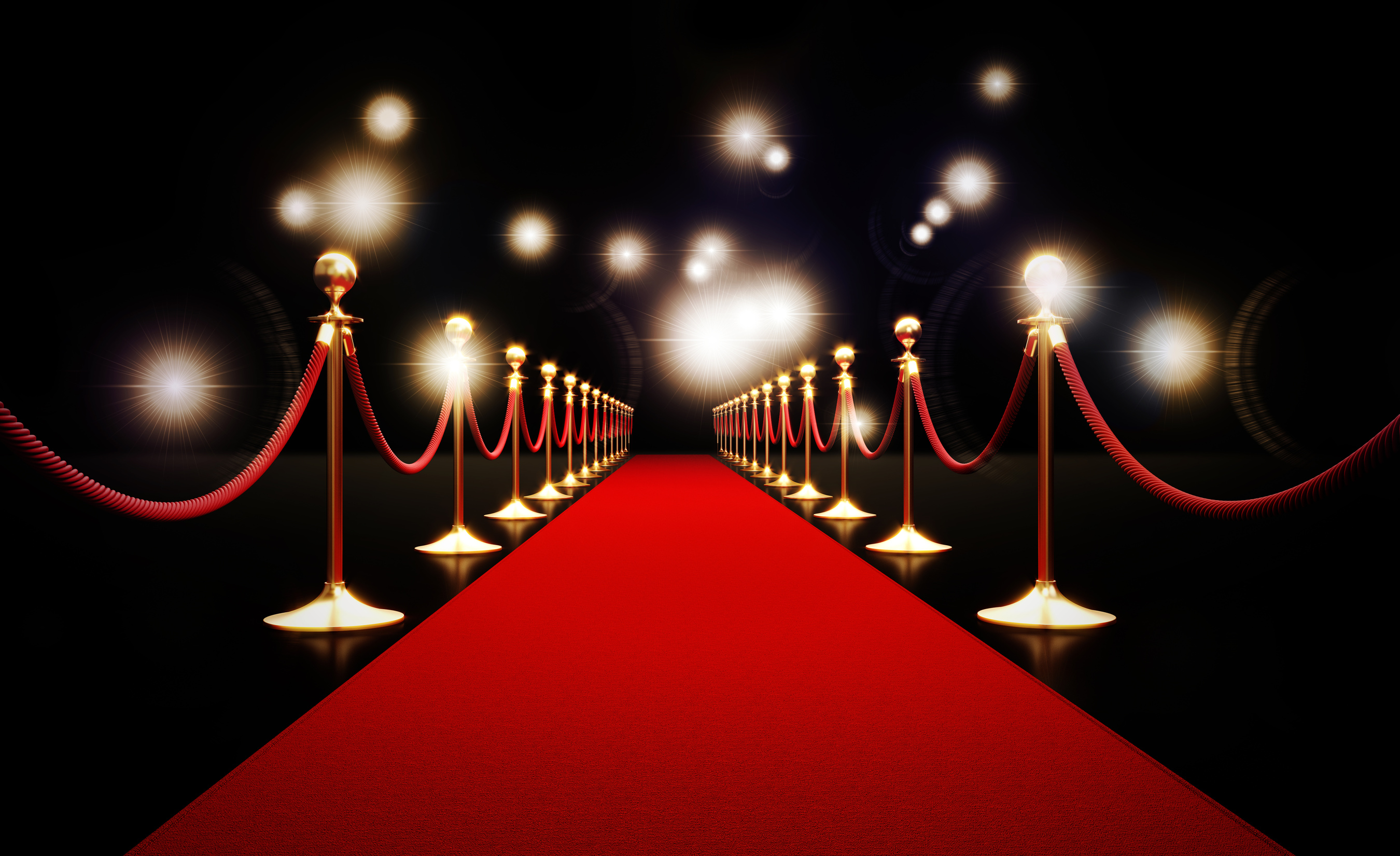 Red Carpet and Paparazzi Lights on Black Background